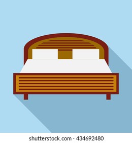 Wood double bed icon in flat style