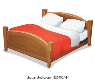 Wood Double Bed Red Blanket Illustration Stock Vector Royalty Free 327401444