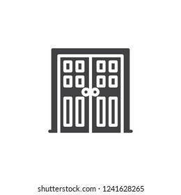 Wood double door vector icon. filled flat sign for mobile concept and web design. Closed entrance door simple solid icon. Symbol, logo illustration. Pixel perfect vector graphics