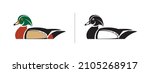 Wood duck vector icon in flat colors and black and white