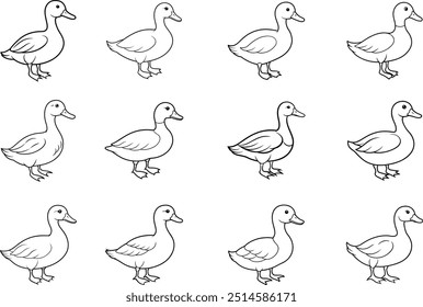 Wood ducks vector line art illustration