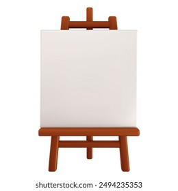 Wood easel with blank white canvas. Realistic vector 3d illustration. Painted board on tripod in cartoon minimal style.