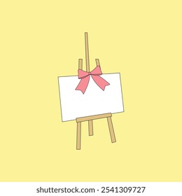 Soporte de caballete de madera con tablero de arte y Ilustración vectorial de cinta. Lona vacía en blanco para bodas, eventos