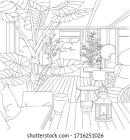 Wood Elements of Garden Terrace Interior Outline