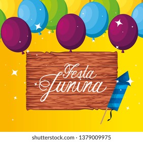 wood emblem with balloons and fireworks decoration