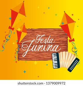 wood emblem with kites and accordion to festival