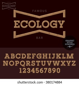 Wood emblem for organic and ecologic product store. Vector set of letters and  numbers