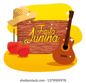 wood emblem with sweet apples and guitar