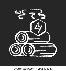 Wood energy chalk white icon on black background. Power manufacturing business, electricity generation. Natural resources exploitation, deforestation. Isolated vector chalkboard illustration