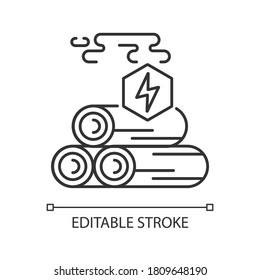 Wood energy linear icon. Power manufacturing business. Natural resources exploitation thin line customizable illustration. Contour symbol. Vector isolated outline drawing. Editable stroke