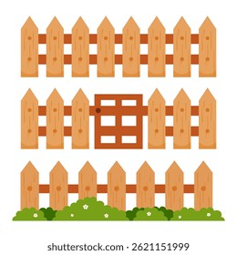 Cerca de madeira com grama. Ilustração da porta do portão da cerca de madeira