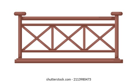 Wood Fence, Handrail. Balcony And Terrace Fencing. Wooden Banister, Rails. Modern Railing From Planks. Architecture Element For House Exterior. Flat Vector Illustration Isolated On White Background