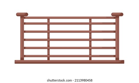 Wood Fence. Modern Wooden Balcony And Terrace Fencing. Farm Handrail. Realistic Rail Banister For Defense. Architecture Element. Flat Vector Illustration Of Railing Isolated On White Background