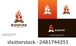 wood and fire , campfire , camping , logo design template.