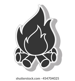 Wood fire flames ,isolated black and white flat icon design