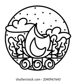 Wood fire image on a camping sticker Vector