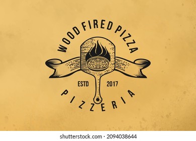 wood fired pizza classic logo design