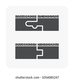 Wood floor construction joint vector icon. Consist of traditional tongue groove joint and mechanical joint in side or profile view. That is a innovative locking joint system to create gap-free floor.