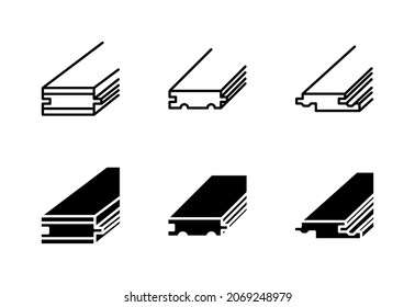 Icono de línea plana de piso de madera. Producto fabricado a partir de madera, como parqué, laminado, de ingeniería, de plancha y de madera dura. Símbolo de esquema para concepto móvil y diseño web, tienda.