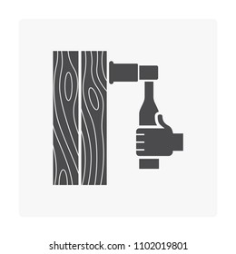 Wood floor installation and tool or equipment vector icon. Consist of mallet or rubber hammer, wood floor material and carpenter. To improvement, repair, renovation or construction of wooden floor.