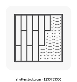 Wood floor material paving, construction or installation vector icon. Made from timber i.e. laminate, parquet, engineered. Floor finishing material for home building interior, exterior decoration.