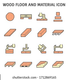 Wood floor and material such as log, timber, structure, parquet and laminate etc. Woodworking and tool such as water level, hammer, stabler etc. Vary installation systems. Vector icon design.