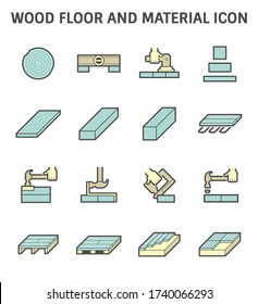 Wood floor and material such as log, timber, structure, parquet and laminate etc. Woodworking and tool such as water level, hammer, stabler etc. Vary installation systems. Vector icon design.