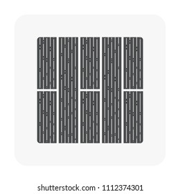 Wood floor material and texture vector icon. That is any product manufactured from timber vary of manufacturing styles such as laminate, parquet, engineered. Floor finishing material vector icon desig