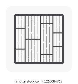 Wood floor material and texture vector icon. That is any product manufactured from timber vary of manufacturing styles such as laminate, parquet, engineered. Floor finishing material vector icon.