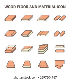 Wood floor and material vector icon such as pattern, texture, joint, layer and cornice. Wood flooring is any product manufactured from timber such as parquet, laminate, engineered, plank and hardwood.