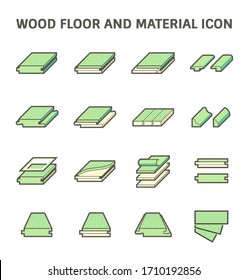 Wood floor and material vector icon such as pattern, texture, joint, layer and cornice. Wood flooring is any product manufactured from timber such as parquet, laminate, engineered, plank and hardwood.