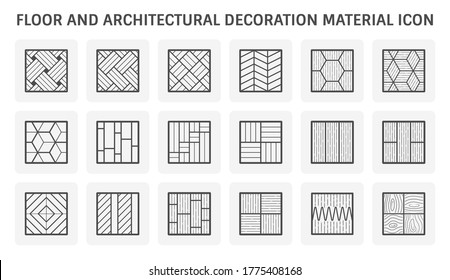 Wood floor and material vector icon consist variety of pattern or texture. Wood flooring is any product manufactured from timber such as parquet, laminate, plank and hardwood. Floor finishing material