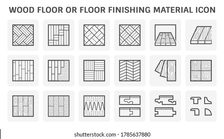 Wood floor and material vector icon such as pattern, texture, joint, installation work. Wood flooring is any product manufactured from timber such as parquet, laminate, plank and hardwood.