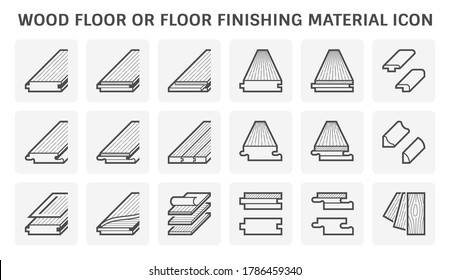 Wood Floor And Material Vector Icon Such As Pattern, Texture, Joint, Layer And Cornice. Wood Flooring Is Any Product Manufactured From Timber Such As Parquet, Laminate, Engineered, Plank And Hardwood.