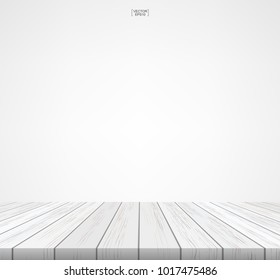 Wood floor pattern and texture for background. Perspective view of wooden floor on white background with area for copy space. Wooden terrace or deck pattern and texture. Vector illustration.