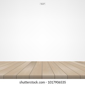 Wood Floor Pattern And Texture For Background. Perspective View Of Wooden Floor On White Background With Area For Copy Space. Wooden Terrace Or Deck Pattern And Texture. Vector Illustration.