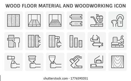 Wood floor and tool vector icon with carpenter, carpentry, wooden panel, board, joint, pattern grain or texture in top, perspective and profile view. That hardwood, laminate, parquet, timber or plank.