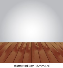 Wood Floor And White Wall For Arrange. Vector Illustration