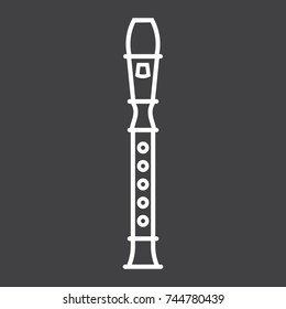 Wood flute line icon, music and instrument, sound sign vector graphics, a linear pattern on a black background, eps 10.