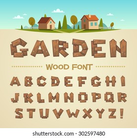 Wood Font. Vector Alphabet.