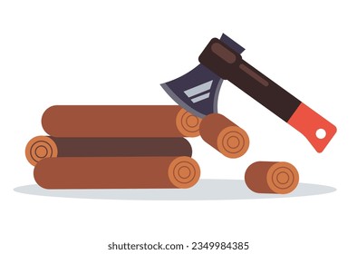 Wood forest cut ax woodwork timber concept. Vector graphic design element illustration