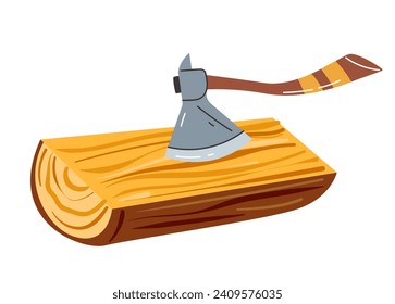 Wood forest cut ax woodwork timber concept. Vector graphic design element illustration