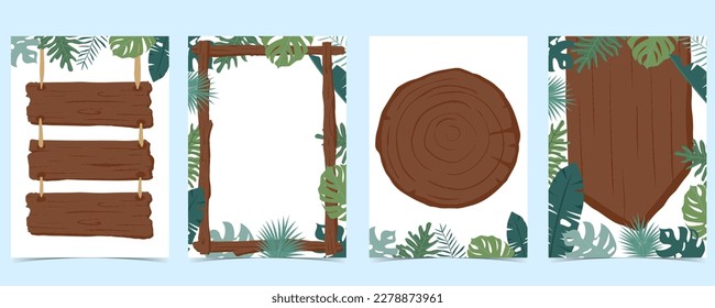 Wood frame collection of safari background set.Editable vector illustration for birthday invitation,postcard and sticker