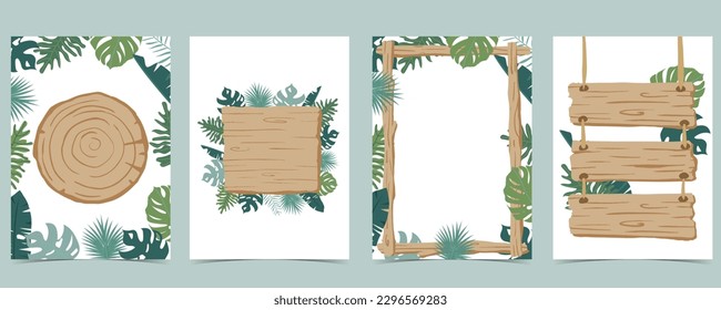 Wood frame collection of safari background set.Editable vector illustration for birthday invitation,postcard and sticker