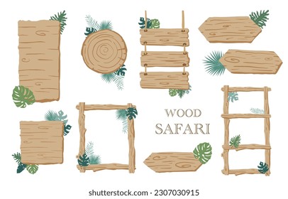 Wood frame collection of safari background set.Editable vector illustration for birthday invitation,postcard and sticker