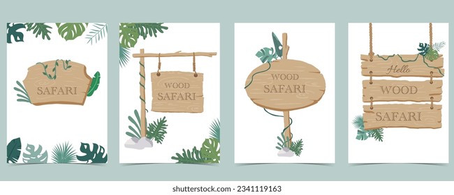 Wood frame collection of safari background set.Editable vector illustration for birthday invitation,postcard and sticker