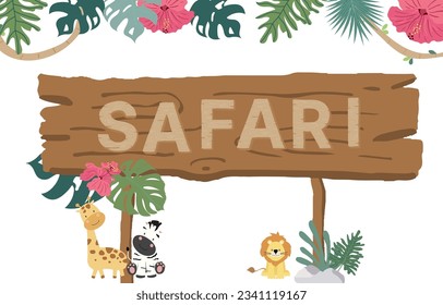 Holzrahmen-Kollektion aus Safari-Hintergrund-Set.Bearbeitbare Vektorgrafik zur Geburtstagseinladung, Postkarte und Aufkleber