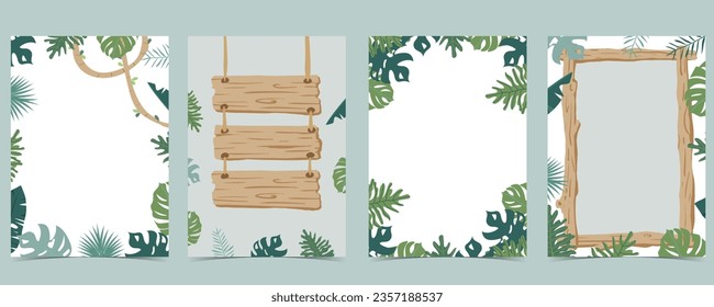 Wood frame collection of safari background.Editable vector illustration for birthday invitation,postcard