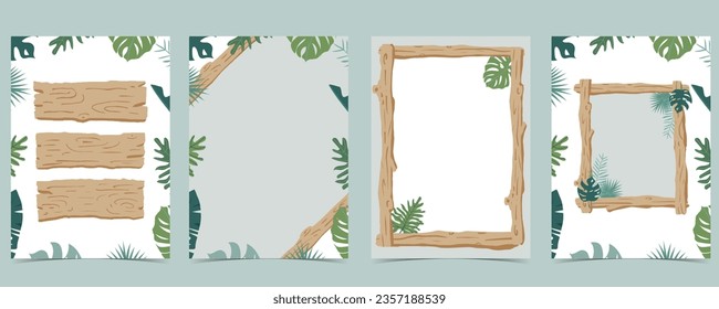 Wood frame collection of safari background.Editable vector illustration for birthday invitation,postcard