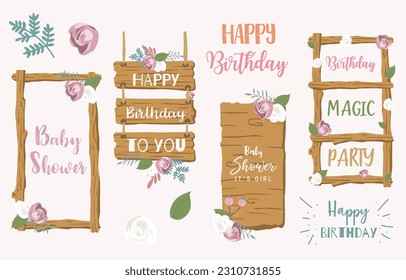 Wood frame collection for safari design.Editable vector illustration for birthday invitation,postcard and sticker